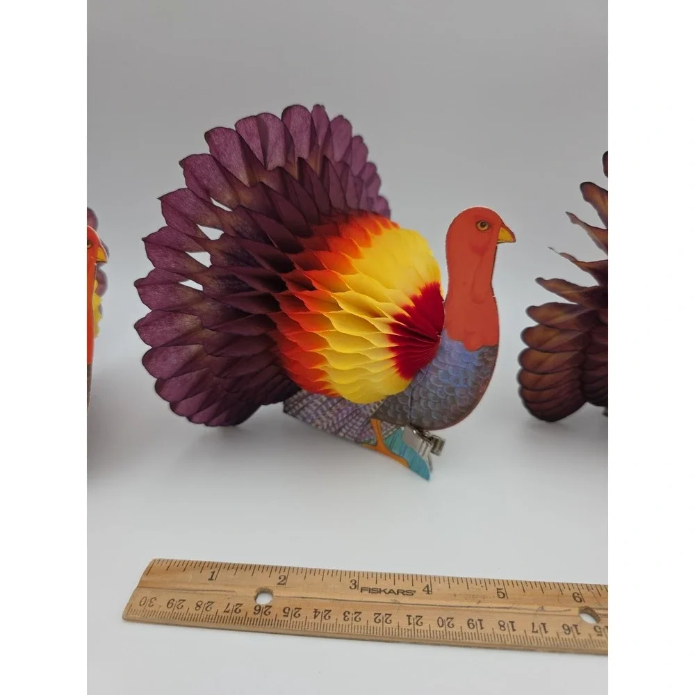 Vintage Honeycomb Paper Turkey Thanksgiving Decorations Set of 4 Multi-Color